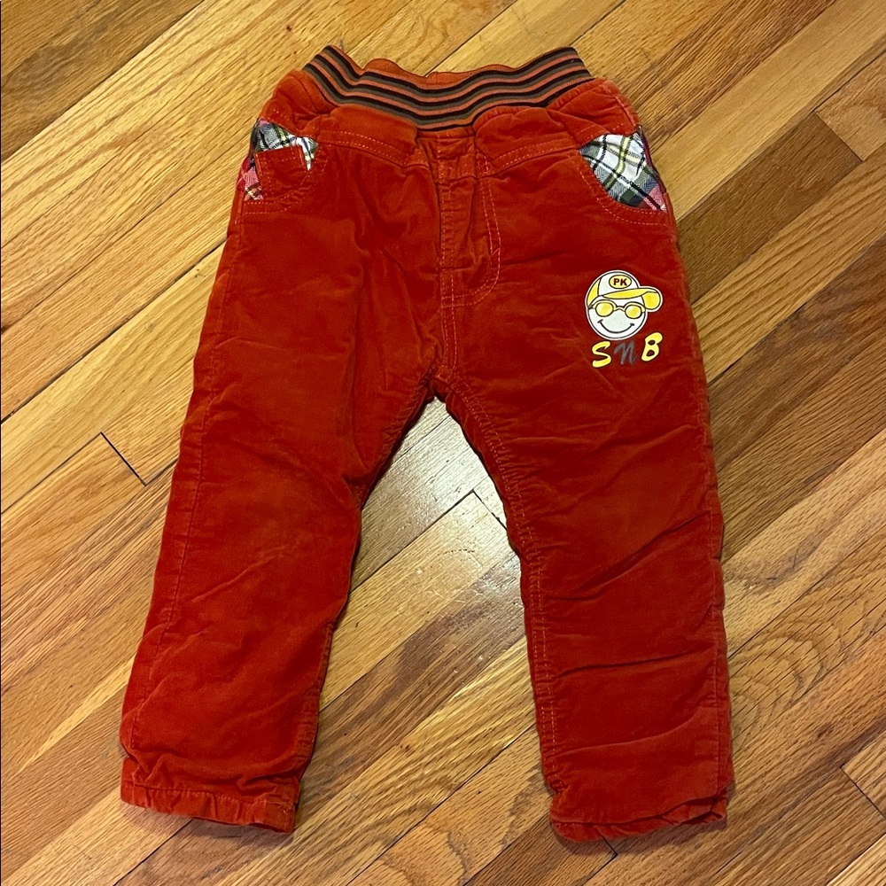 Children’s Corduroy Fully Flannel Lined Pants Burnt Orange with Graphics